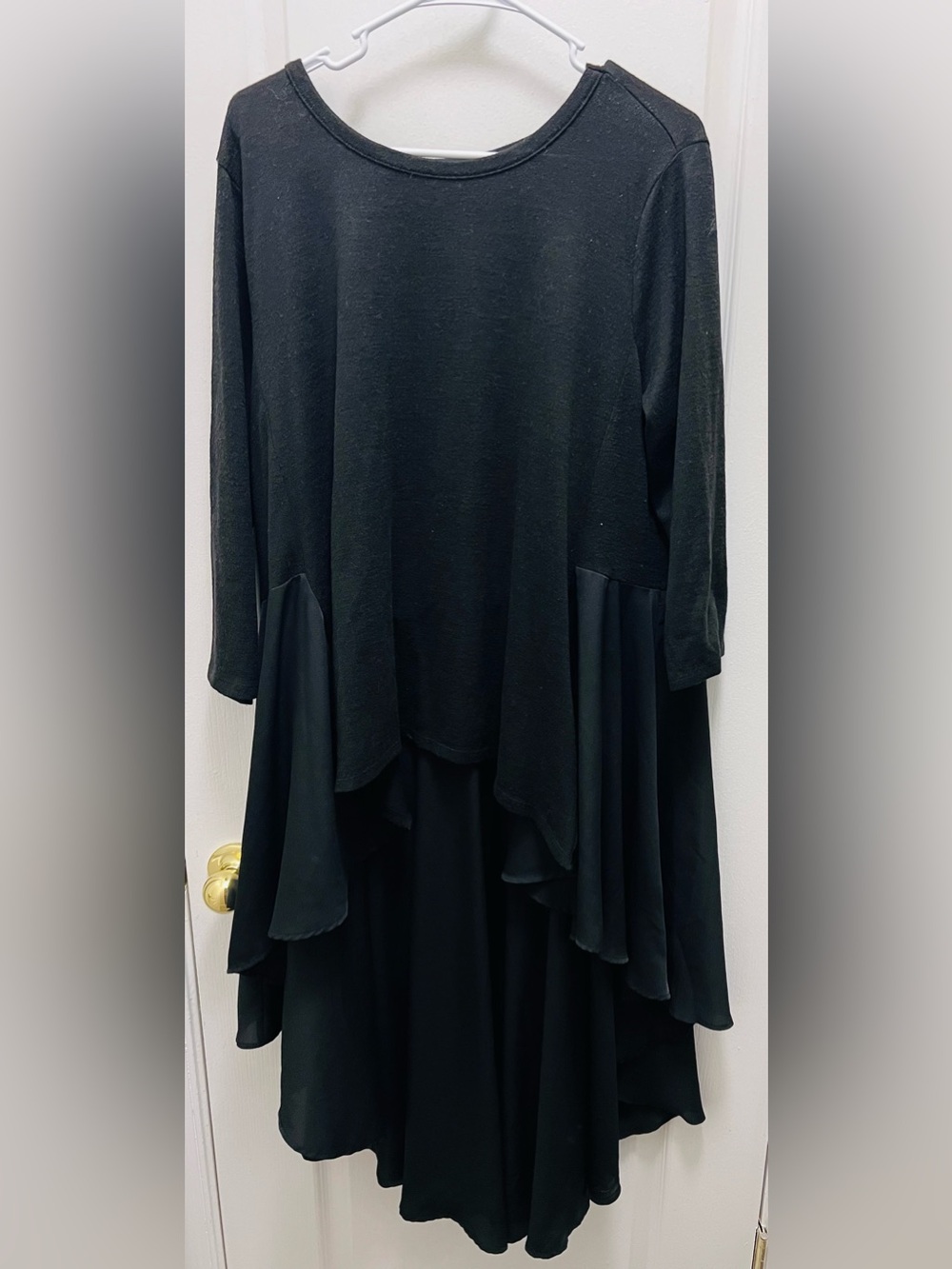 DG2 Black Long Sleeve Tunic Top with Draped Panels